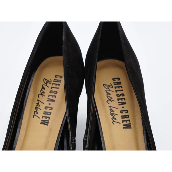 Chelsea Crew Black Label Pumps Womens 7 Black Faux Suede Almond Toe Cone Heels - Picture 8 of 11